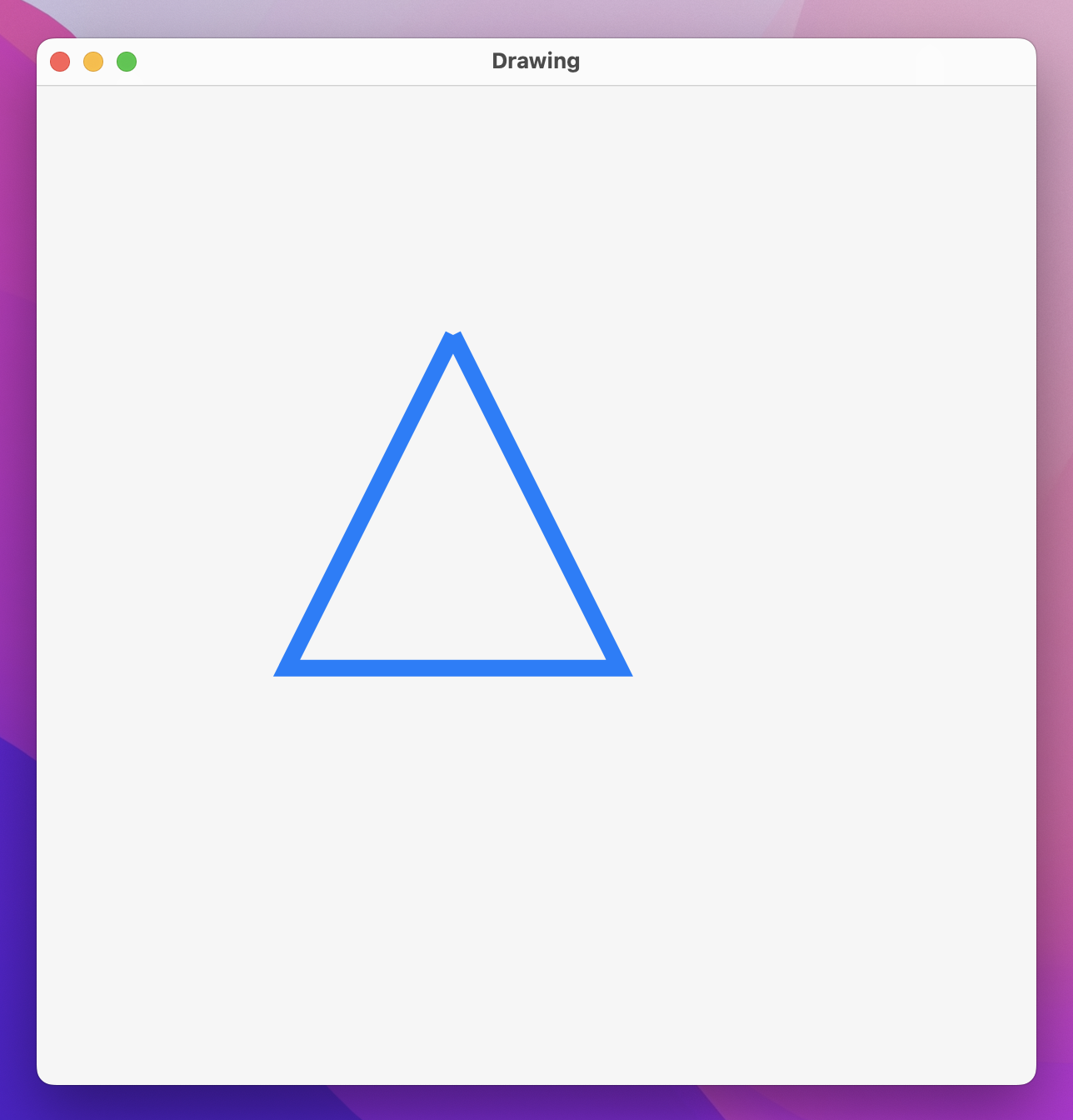 A blue triangular outline with sharp corners. One corner is dented.